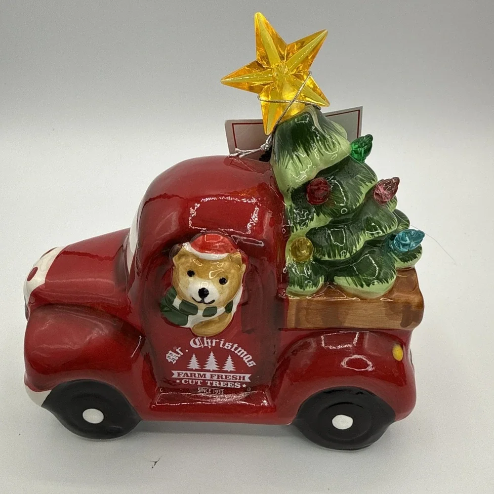 Mr Christmas Red Truck Farm Fresh Trees Set of 6 Lighted Tree‎ Top Holiday Decor